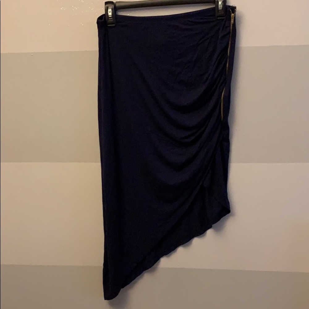 Asymmetrical Navy Blue Skirt with Gold Zipper